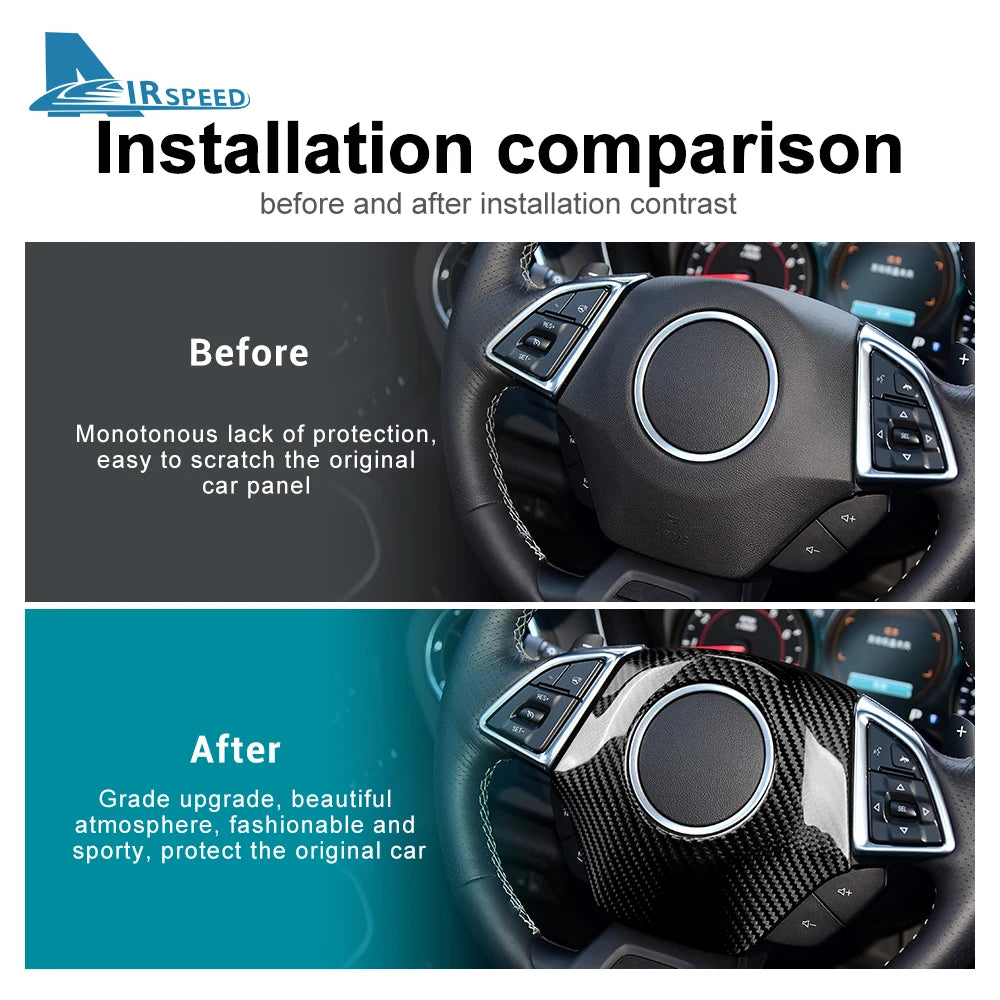 Real Dry Carbon Fiber Sticker For Chevrolet Camaro 2016 2017 2018 2019 2020 2021 2022 2023 Car Steering Wheel Center Cover
