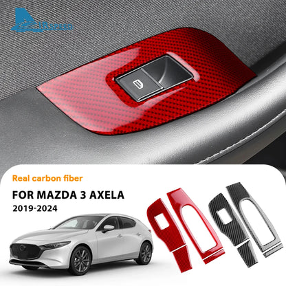 Real Soft Carbon Fiber Car Front Door Window Lift Panel Sticker For Mazda 3 BP Axela 2019 2020 2021 2022 2023 2025 LHD RHD