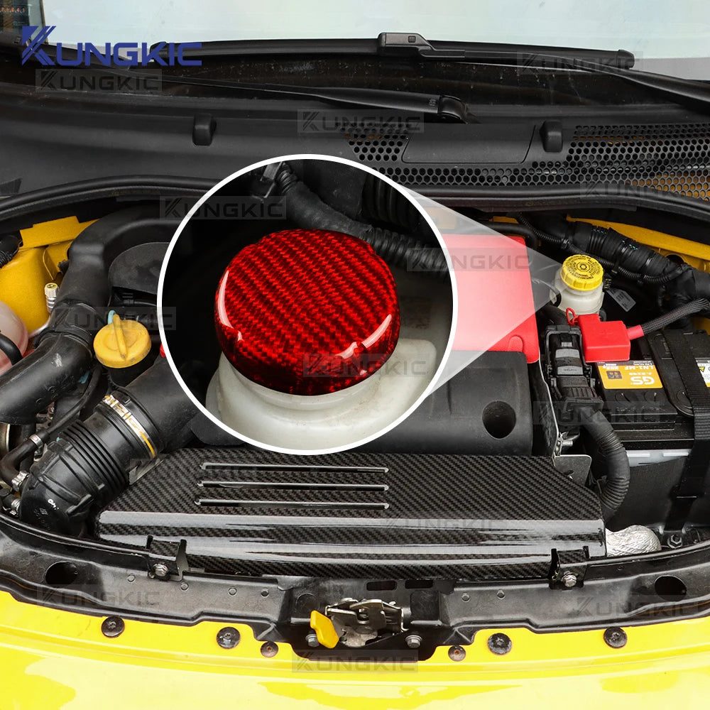 For Fiat 500 500C 2008 2009-2024 Abarth 595 595C 695 695C 2012-2024 Hard Dry Carbon Fiber Car Brake Fluid Tank Reservoir Cap - detail view 6