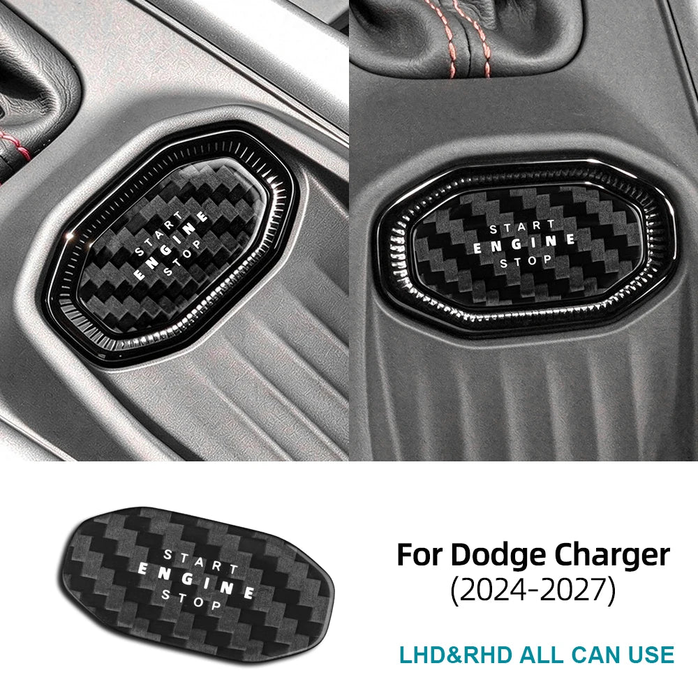 Sticker For Dodge Charger 2024 2025 2026 2027 Real Hard Dry Carbon Fiber Car Start Stop Button Frame Interior Accessories
