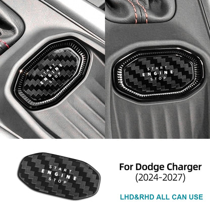 Sticker For Dodge Charger 2024 2025 2026 2027 Real Hard Dry Carbon Fiber Car Start Stop Button Frame Interior Accessories