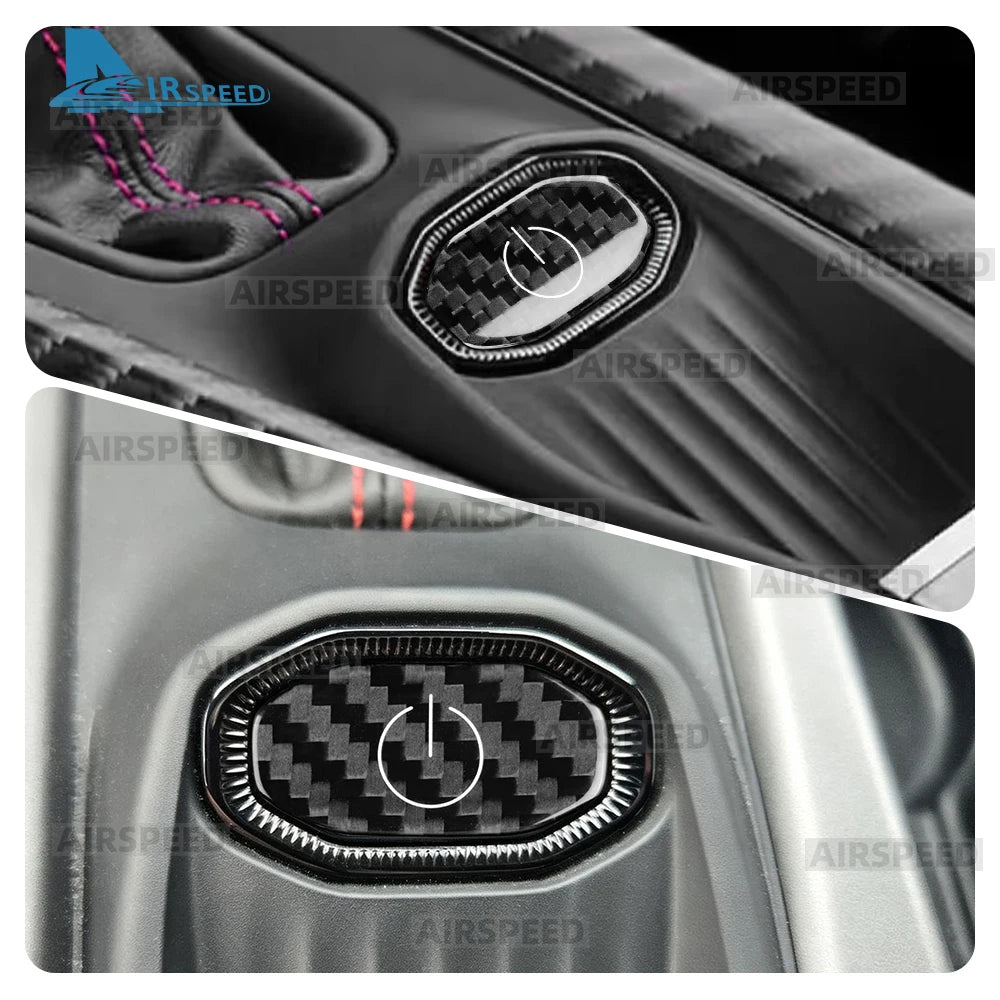 For Dodge Charger 2024 2025 2026 2027 Start Engine Stop Button Cover RHD LHD Real Hard Carbon Fiber Sticker Car Interior Trim