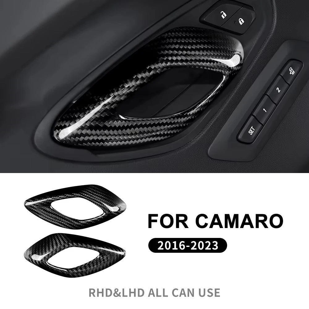 Real Hard Carbon Fiber Cover For Chevrolet Camaro 2016 2017 2018 2019 2020 2021 2022 2023 Car Inner Handle Sticker Accessories