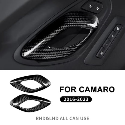 Real Hard Carbon Fiber Cover For Chevrolet Camaro 2016 2017 2018 2019 2020 2021 2022 2023 Car Inner Handle Sticker Accessories