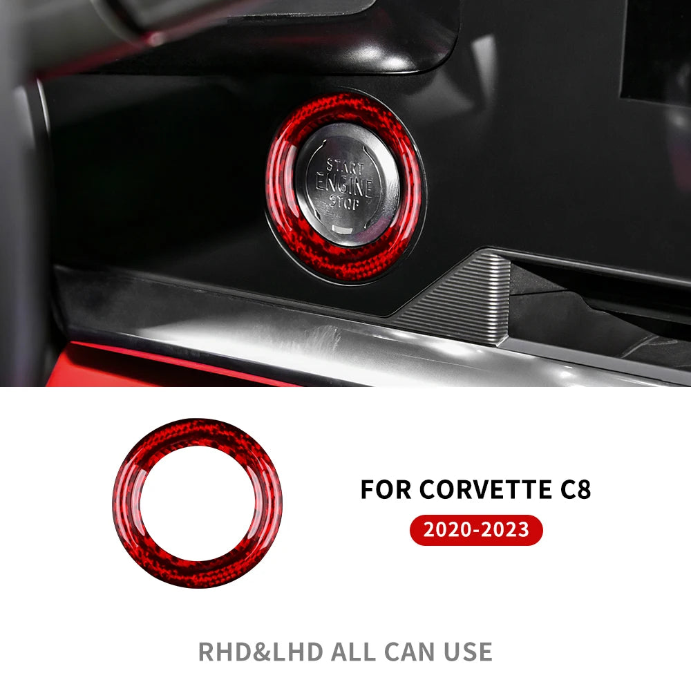 Real Hard Carbon Fiber Car Engine Start Button Ring Cover Trim Sticker For Chevrolet Corvette C8 2020 2021 2022 2023 Accessories