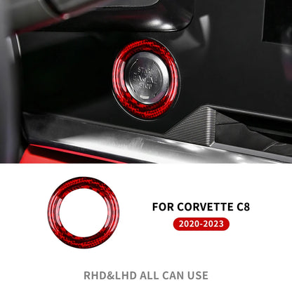 Real Hard Carbon Fiber Car Engine Start Button Ring Cover Trim Sticker For Chevrolet Corvette C8 2020 2021 2022 2023 Accessories