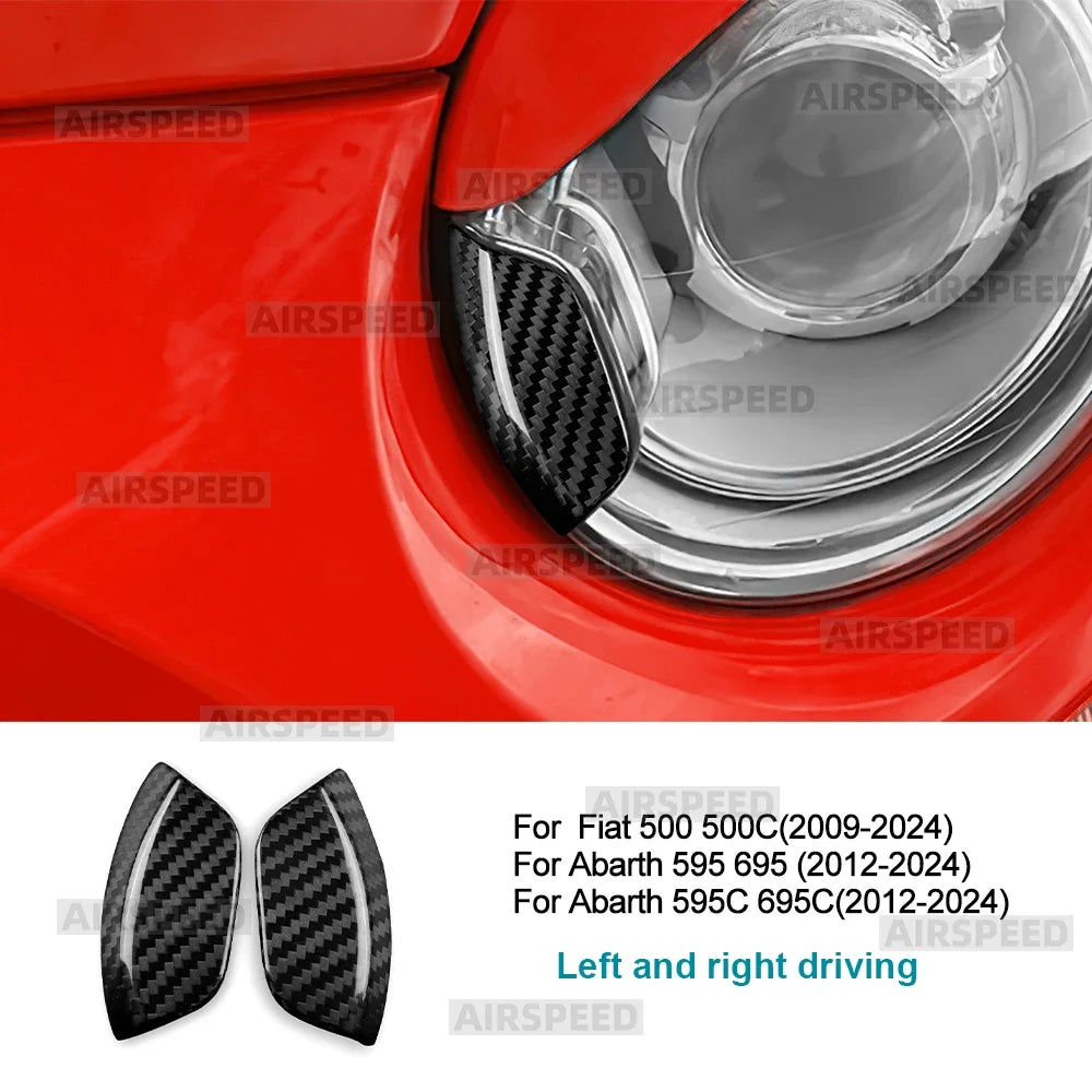 Real Dry Hard Carbon Fiber Car Headlight Spray Cover Sticker For Abarth 595 695 595C 695C 2012-2024, Fiat 500 500C 2009-2024