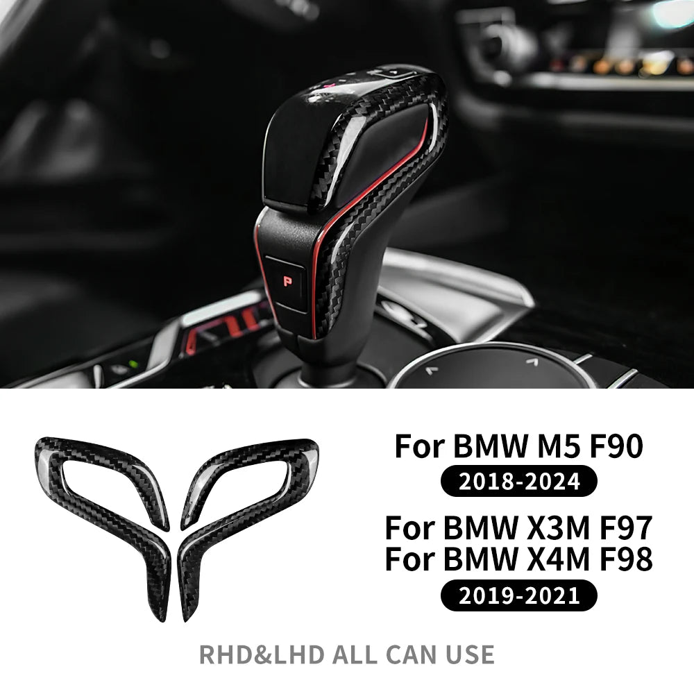Real Dry Carbon Fiber for BMW F90 M5 F97 X3M F98 X4M 2019-2023 Automatic Shift Gear Knob Trim Cover Car Retrofitting Accessories