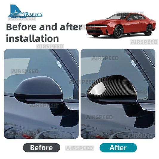 Real Dry Hard Carbon Fiber Cover For Dodge Charger 2024 2025 2026 2027 Sticker Rearview Mirror LHD RHD Car Exterior Accessories