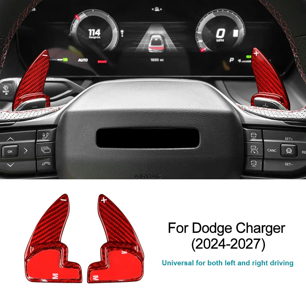 Sticker For Dodge Charger 2024 2025 2026 2027 Car Steering Wheel Paddle Shifter Real Hard Dry Carbon Fiber Interior Accessories