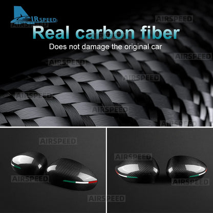 Real Hard Dry Carbon Fiber Cover For Abarth 595 695 595C 695C 2012-2024 Fiat 500 2008-2024 Car Rearview Mirror Cap With Tricolor - detail view 5