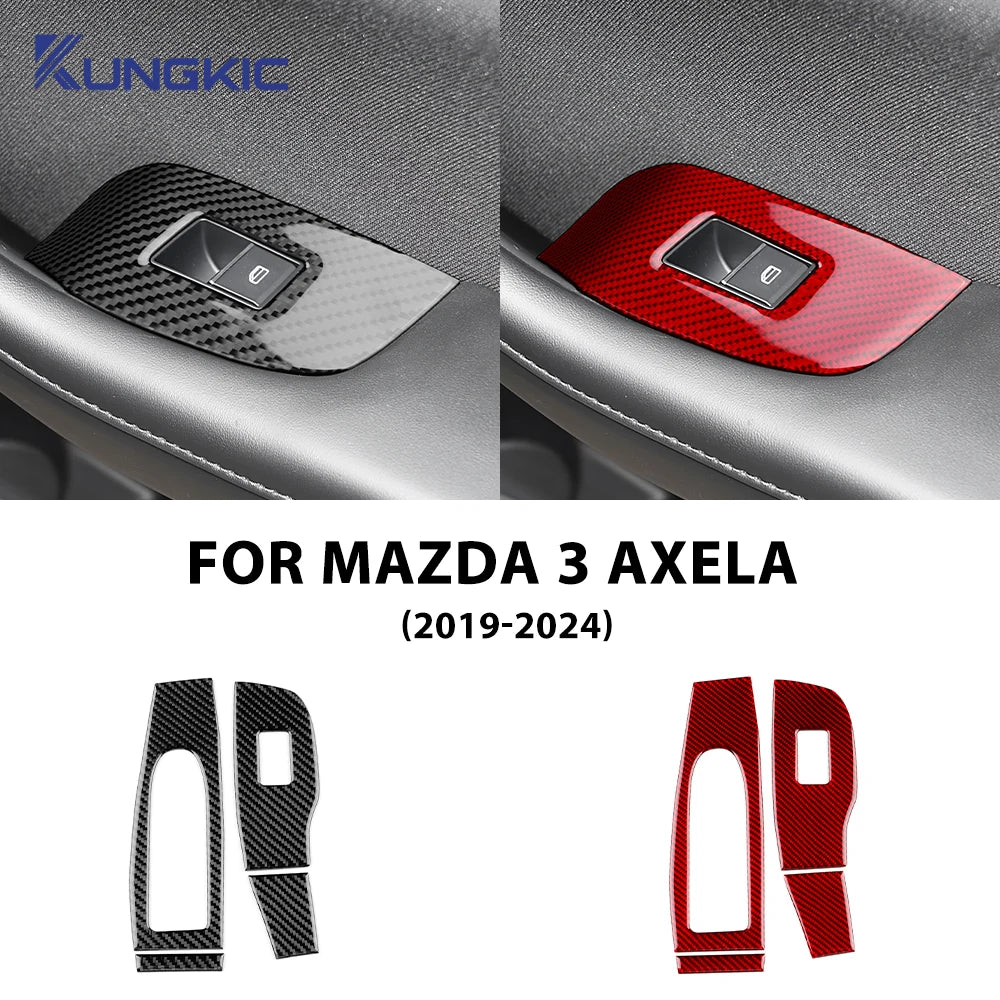 Real Soft Carbon Fiber Car Front Door Window Lift Panel Sticker For Mazda 3 BP Axela 2019 2020 2021 2022 2023 2025 LHD RHD