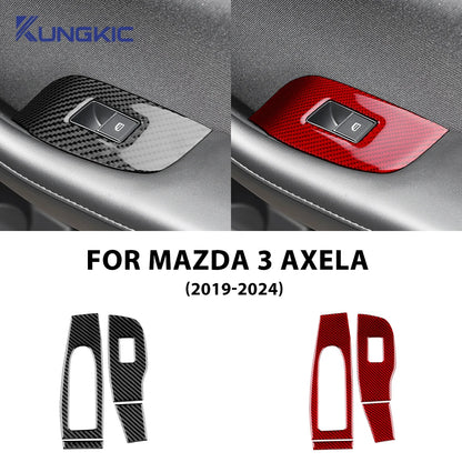 Real Soft Carbon Fiber Car Front Door Window Lift Panel Sticker For Mazda 3 BP Axela 2019 2020 2021 2022 2023 2025 LHD RHD