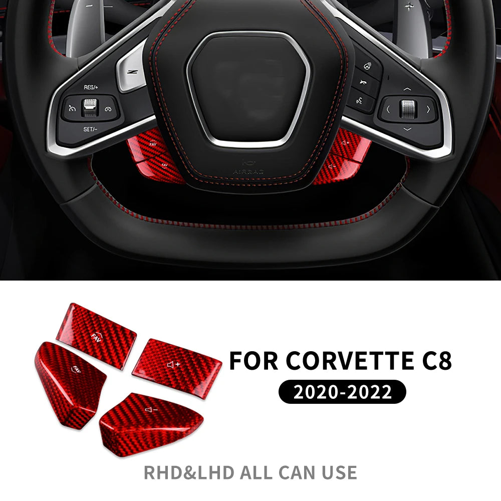 Real Hard Carbon Fiber For Chevrolet Corvette C8 2020 2021 2022 2023 Car Steering Wheel Panel Sticker Interior Trim Accessories