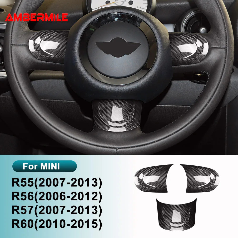for MINI Cooper Countryman R60 R55 R56 R57 2010 2011 2012 Real Hard Carbon Fiber Car Steering Wheel Cover Trim Accessories - detail view
