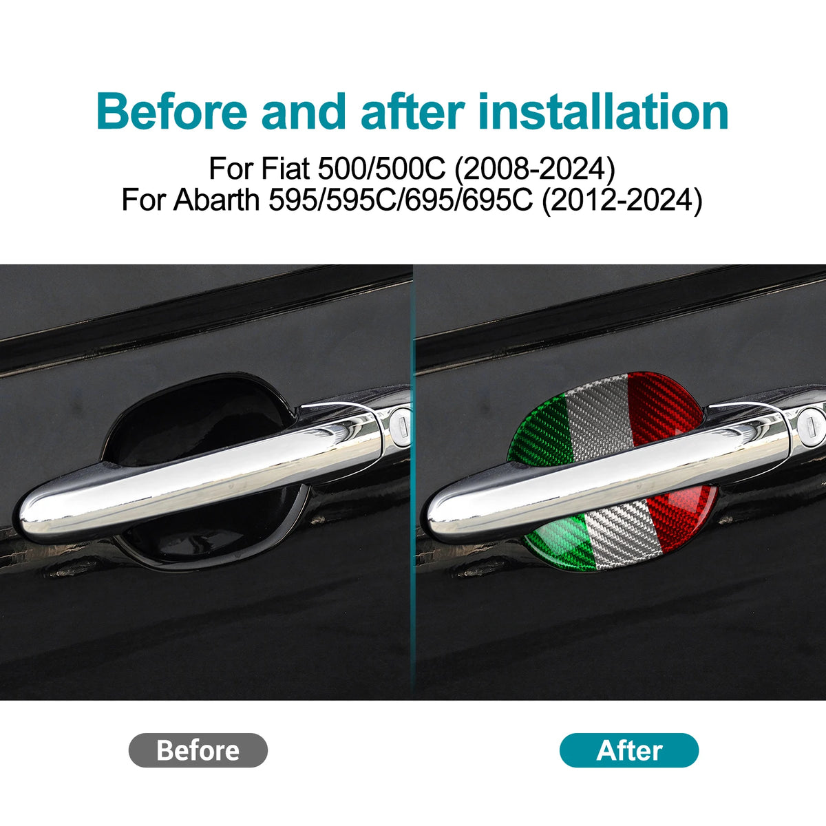 For Abarth 595 595C 695 695C 2012-2024 Fiat 500 500C 2008-2024 Outside Door Bowl Covers Real Hard Dry Carbon Fiber Sticker