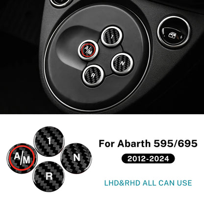 Black Hard Carbon Fiber Automatic Gear Shift Button Stickers For Abarth 595 695 2012-2024 Anti-scratch Interior Trim Accessories