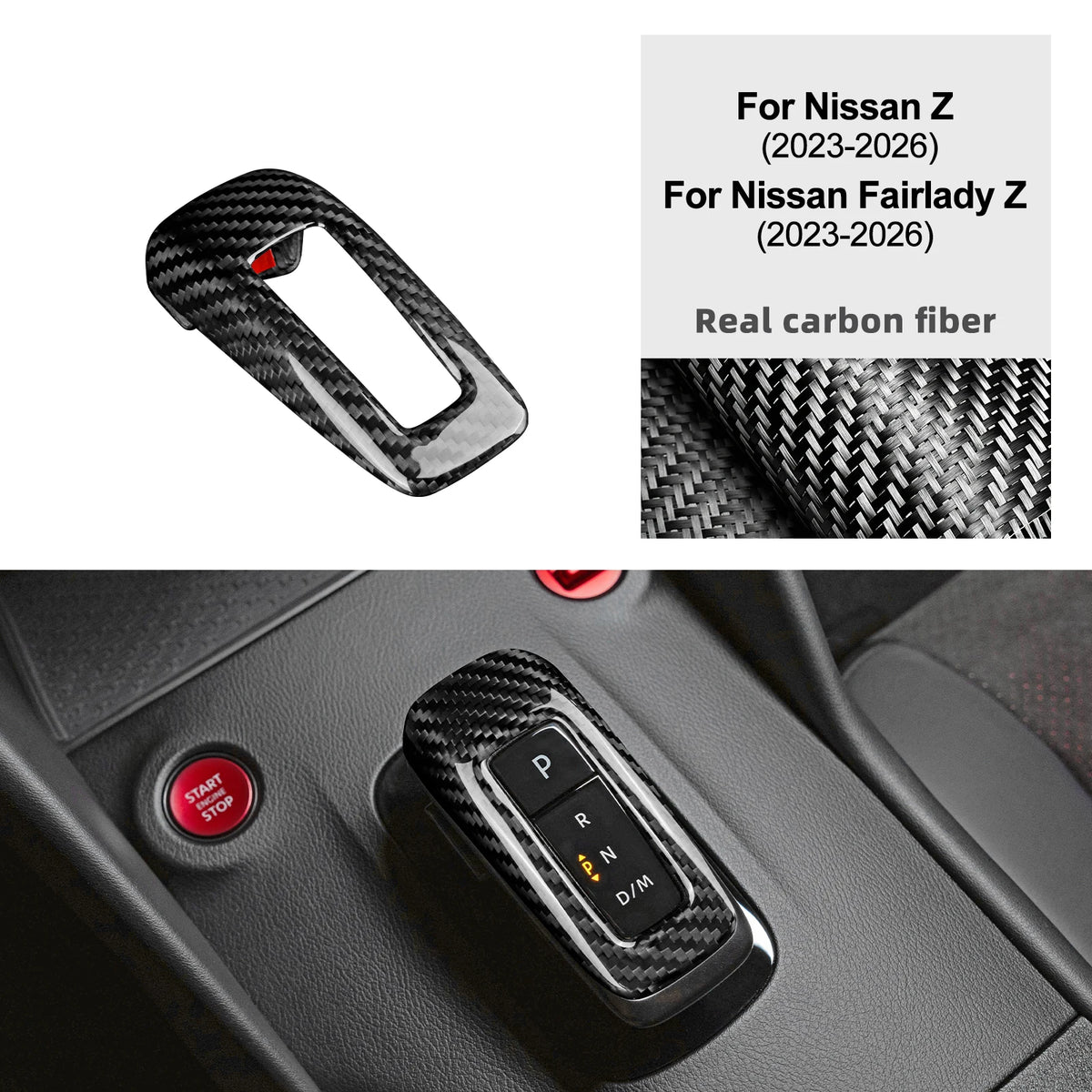 Real Dry Hard Carbon Fiber Automatic Gear Shift Knob Sticker For Nissan Z Z34/Fairlady Z 2023 2024 2025 2026 Accessories