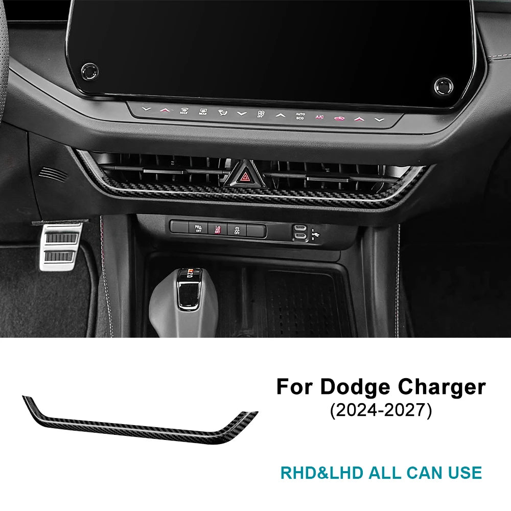 Sticker For Dodge Charger 2024 2025 2026 2027 Real Hard Dry Carbon Fiber Car Central Air Outlet Trim Strip Interior Accessories