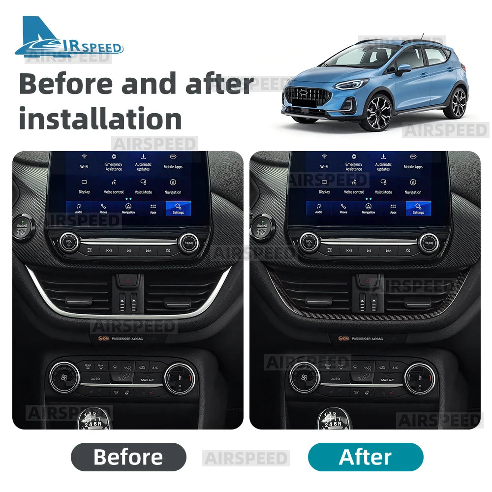 For Ford Fiesta 2018 2019 2020 2021 2022 2023 Real Dry Hard Carbon Fiber Center Console Air Vent Trim Cover Car Accessories - detail view 4