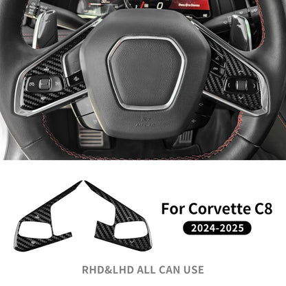 Real Hard Carbon Fiber For Chevrolet Corvette C8 2024 2025 Car Steering Wheel Button Cover Dry Carbon Interior Accessories Trim