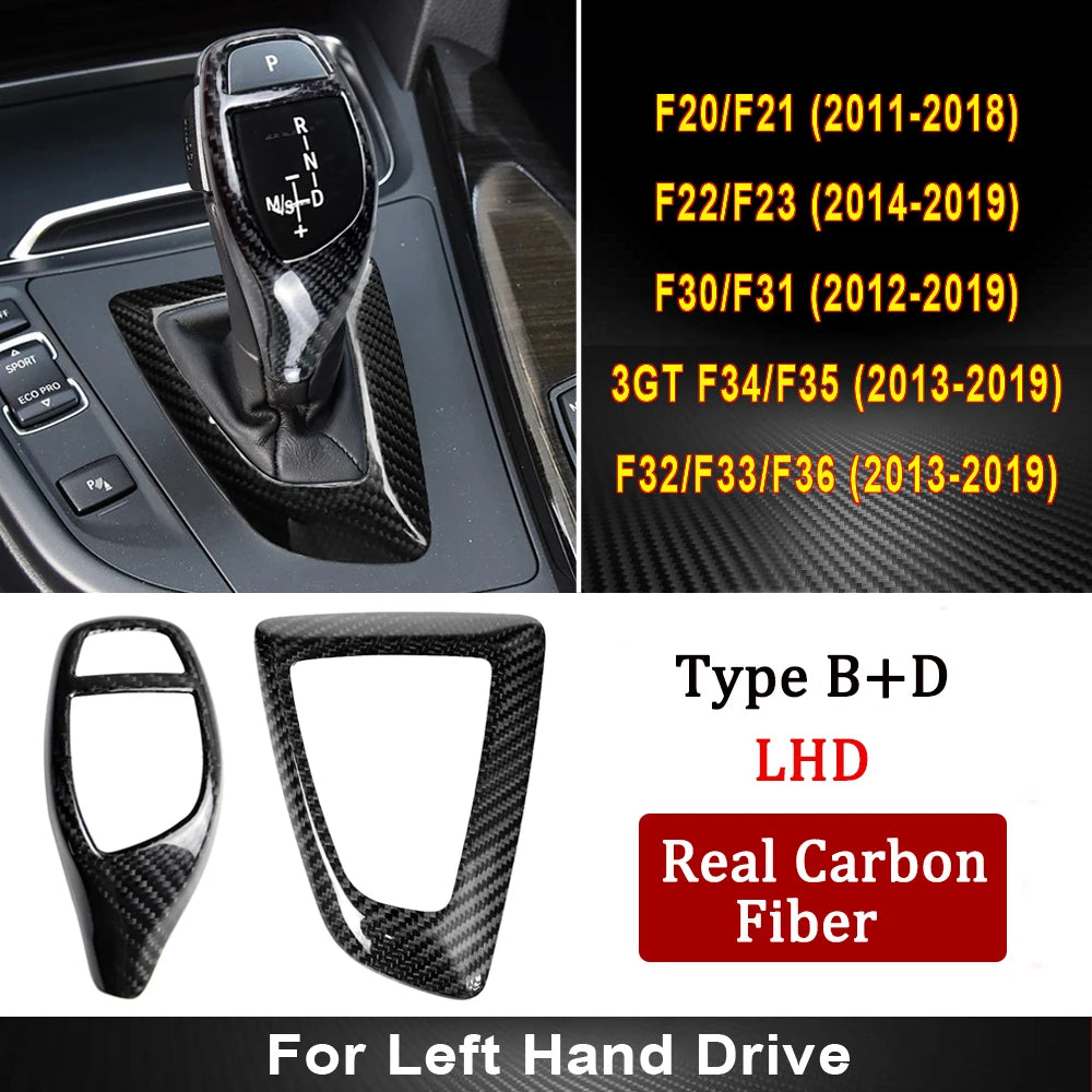 Real Carbon Fiber for BMW F30 F10 F15 F07 F20 F21 F22 F32 F34 F35 5GT Car Gear Shift Panel Frame Gear Knob Cover Head Trim