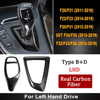 Real Carbon Fiber for BMW F30 F10 F15 F07 F20 F21 F22 F32 F34 F35 5GT Car Gear Shift Panel Frame Gear Knob Cover Head Trim