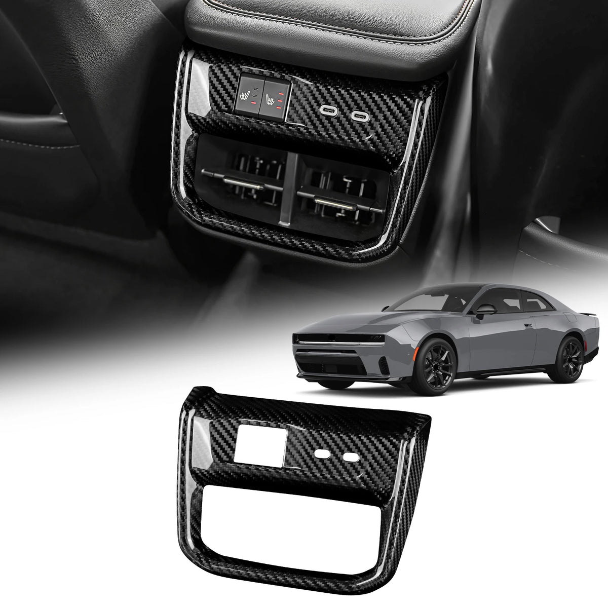 Sticker For Dodge Charger 2024 2025 2026 2027 Car Rear Air Outlet Frame Real Hard Dry Carbon Fiber Trim Interior Accessories