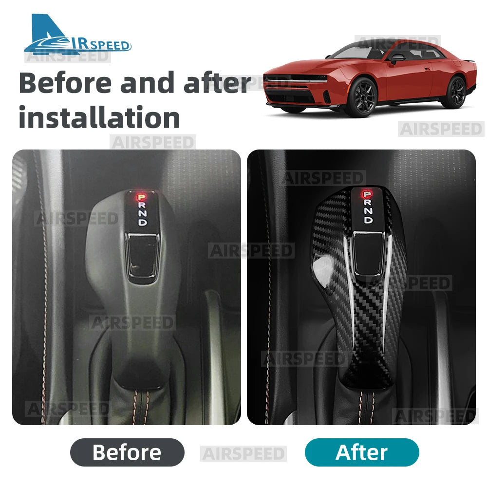 Real Hard Dry Carbon Fiber Sticker For Dodge Charger 2024 2025 2026 2027 LHD Car Gear Shift Knob Cover Trim Accessories