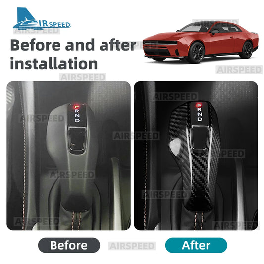 Real Hard Dry Carbon Fiber Sticker For Dodge Charger 2024 2025 2026 2027 LHD Car Gear Shift Knob Cover Trim Accessories