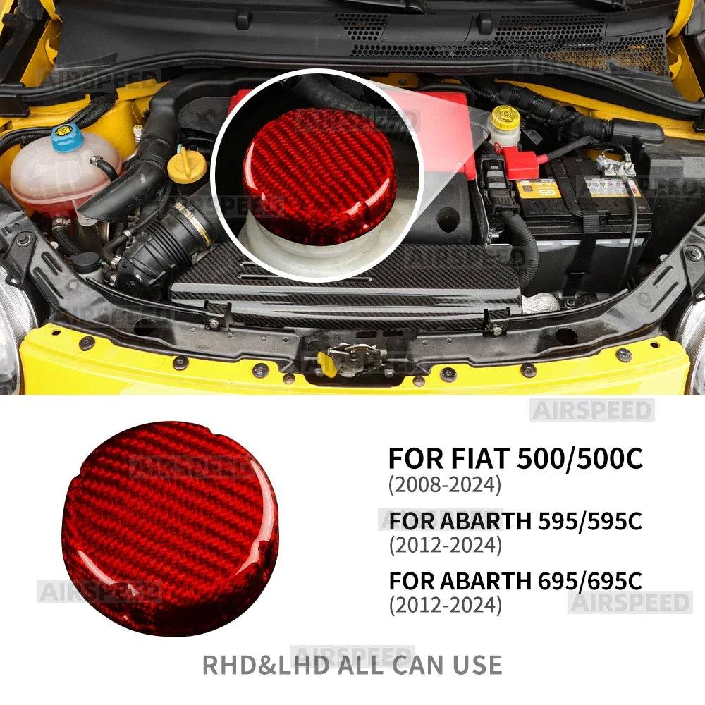 For Fiat 500 500C 2008 2009-2024 Abarth 595 595C 695 695C 2012-2024 Hard Dry Carbon Fiber Car Brake Fluid Tank Reservoir Cap - detail view 7