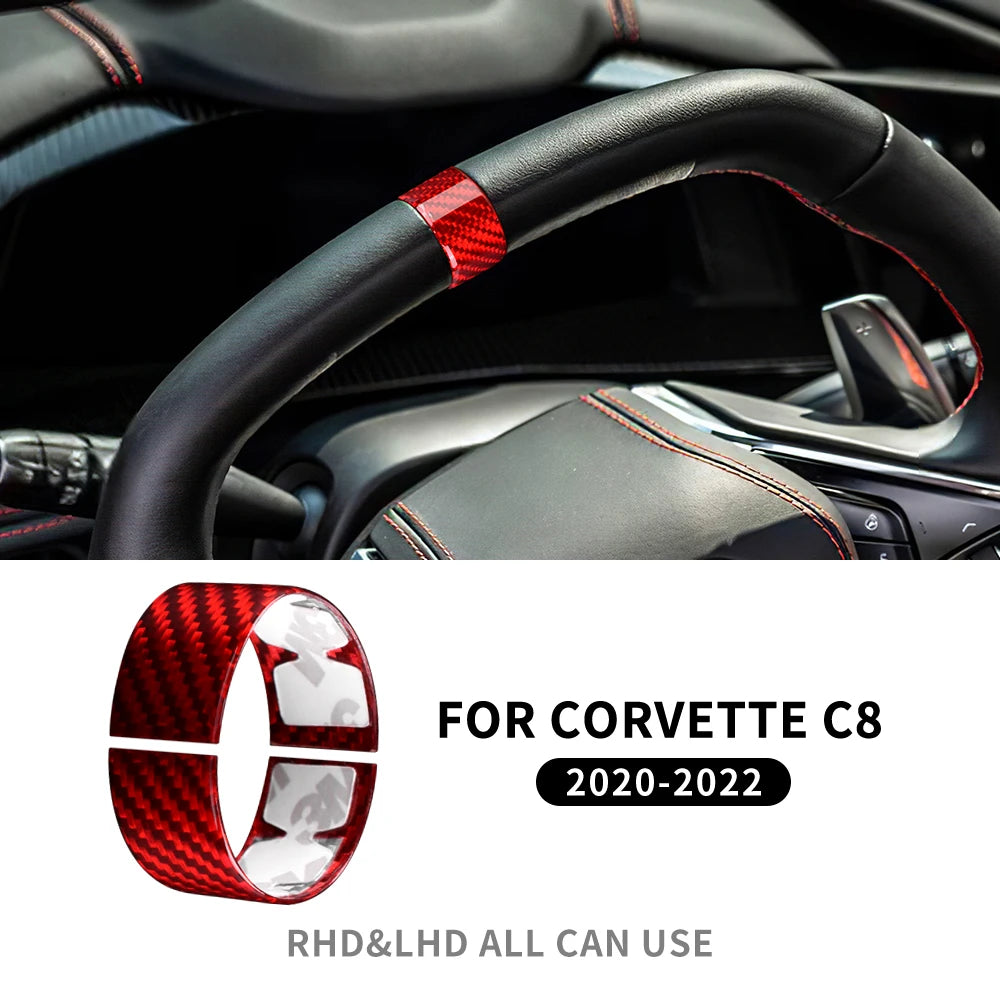 Real Hard Carbon Fiber Sticker For Chevrolet Corvette C8 2020 2021 2022 2023 Car Steering Wheel Ring Cover Interior Accessories