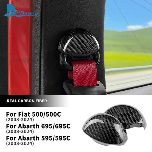 Real Dry Hard Carbon Fiber Sticker For Abarth 595 695 595C 695C Fiat 500 500C 2008-2024 LHD RHD Car Seat Belt Interior Cover