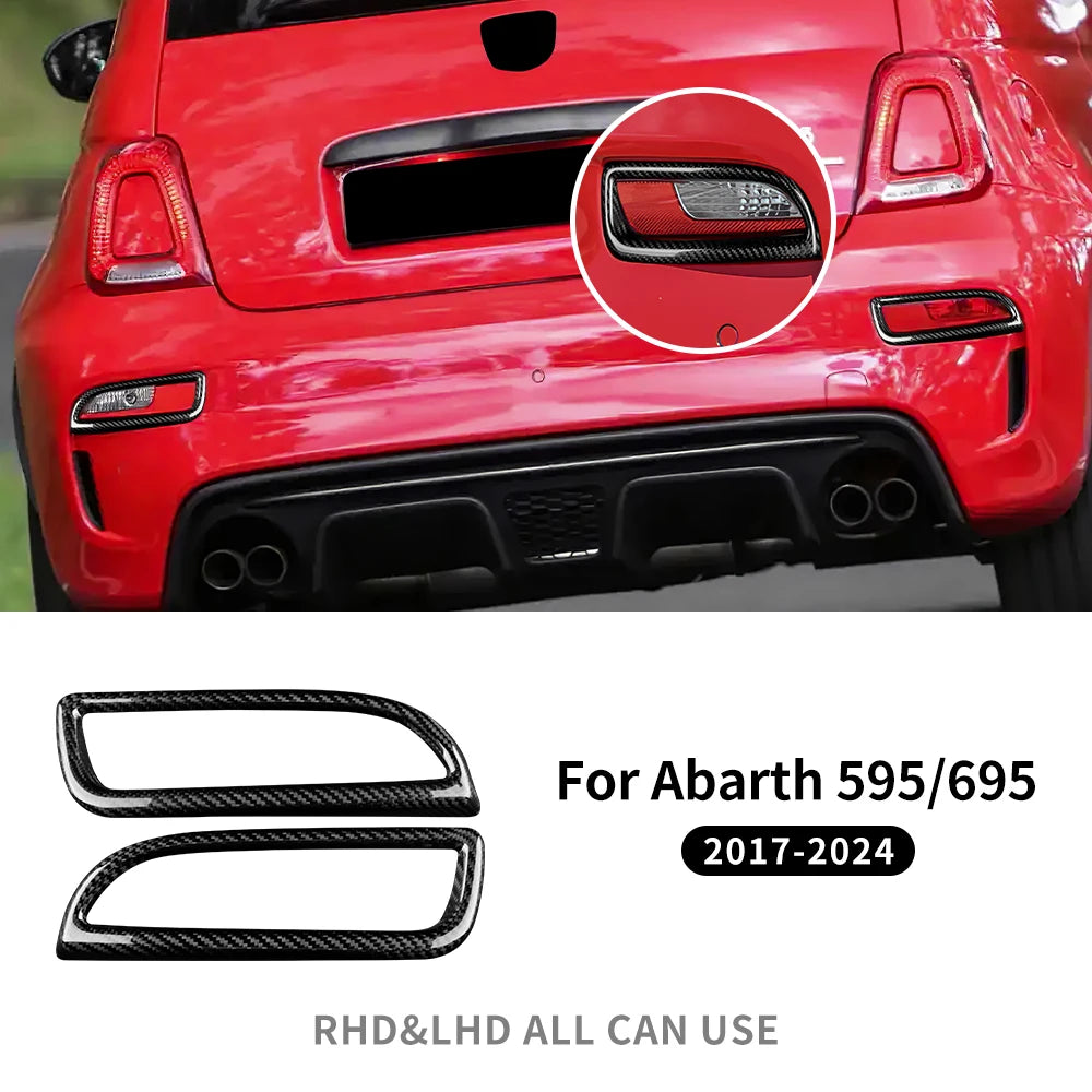 Real Hard Carbon Fiber Sticker For Abarth 595 695 2017 2018 2019 2020 2021 2022 2023 2024 Rear Rear Fog Light Frame 1Pair
