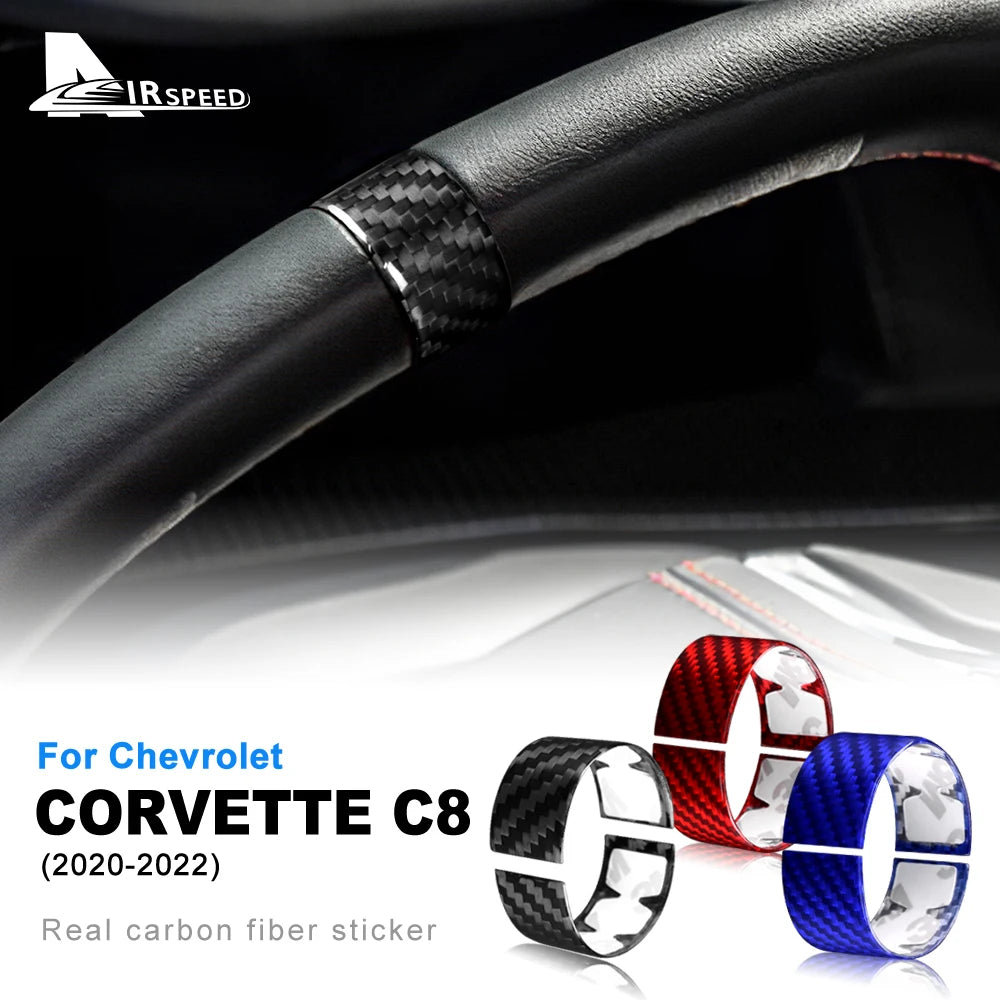 Real Hard Carbon Fiber Sticker For Chevrolet Corvette C8 2020 2021 2022 2023 Car Steering Wheel Ring Cover Interior Accessories