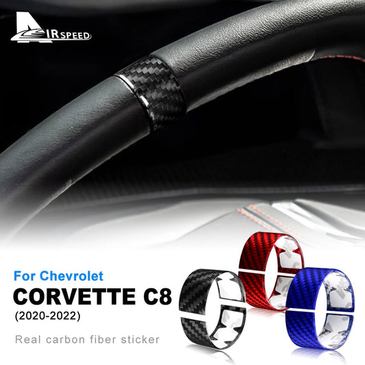 Real Hard Carbon Fiber Sticker For Chevrolet Corvette C8 2020 2021 2022 2023 Car Steering Wheel Ring Cover Interior Accessories