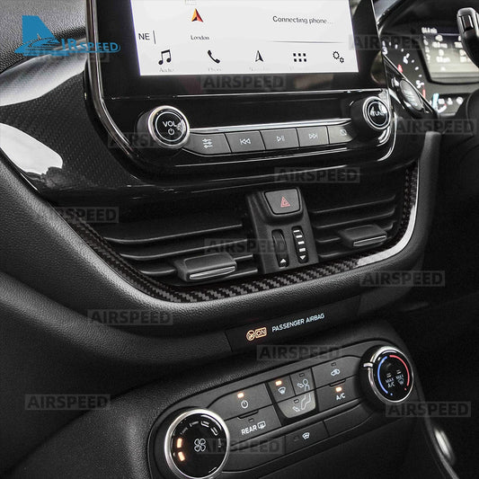 For Ford Fiesta 2018 2019 2020 2021 2022 2023 Real Dry Hard Carbon Fiber Center Console Air Vent Trim Cover Car Accessories - detail view