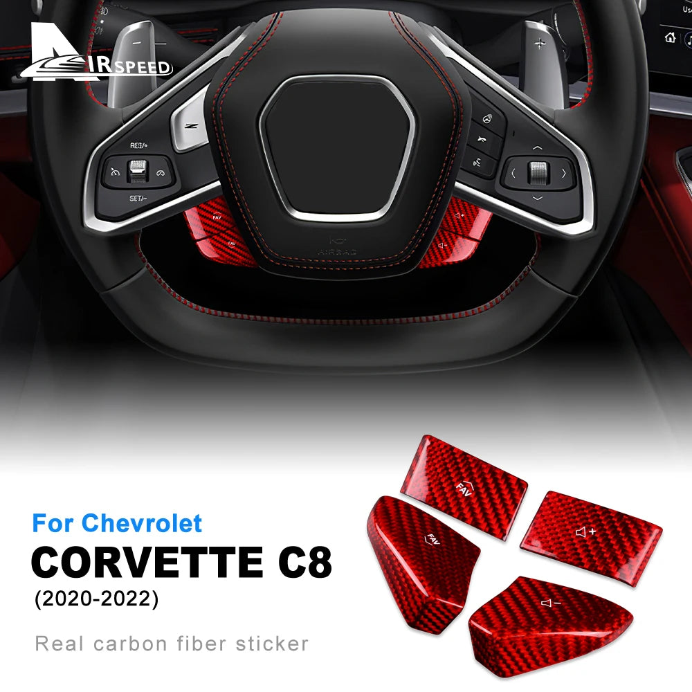 Real Hard Carbon Fiber For Chevrolet Corvette C8 2020 2021 2022 2023 Car Steering Wheel Panel Sticker Interior Trim Accessories
