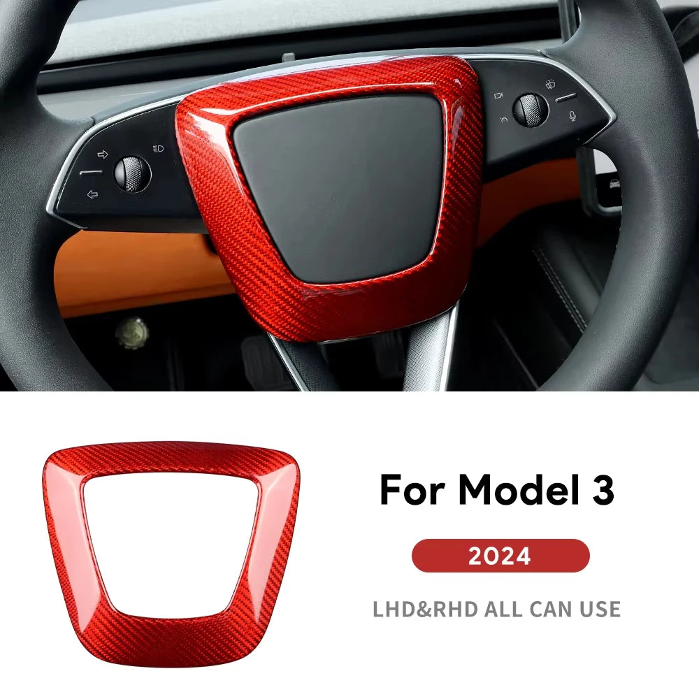 Real Hard Carbon Fiber Sticker For Tesla Model 3 Highland 2024 Car Steering Wheel Cover Interior Trim Accessories - detail view 7