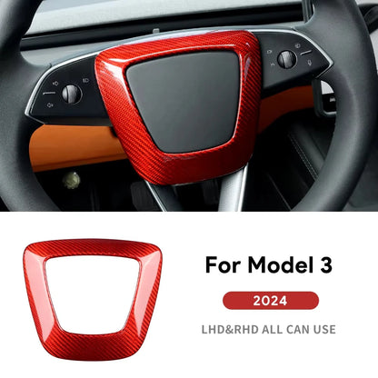Real Hard Carbon Fiber Sticker For Tesla Model 3 Highland 2024 Car Steering Wheel Cover Interior Trim Accessories - detail view 7