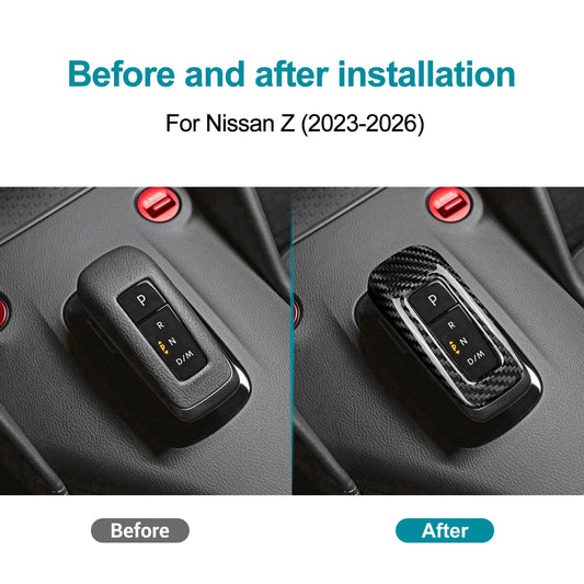 Real Dry Hard Carbon Fiber Automatic Gear Shift Knob Sticker For Nissan Z Z34/Fairlady Z 2023 2024 2025 2026 Accessories