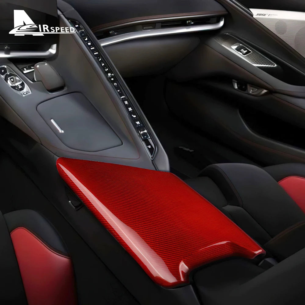 Real Hard Carbon Fiber Sticker For Chevrolet Corvette C8 2020 2021 2022 2023 2024 Car Center Armrest Box Interior Accessories