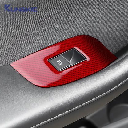 Real Soft Carbon Fiber Car Front Door Window Lift Panel Sticker For Mazda 3 BP Axela 2019 2020 2021 2022 2023 2025 LHD RHD