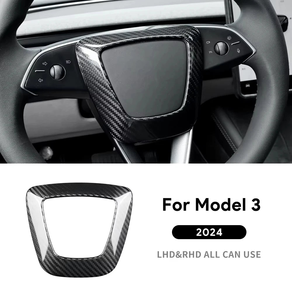 Real Hard Carbon Fiber Sticker For Tesla Model 3 Highland 2024 Car Steering Wheel Cover Interior Trim Accessories - detail view 8