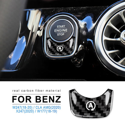 Real Carbon Fiber Sticker Trim for Mercedes Benz A Class W177 GLB X247 CLA AMG W247 Car Engine Start Stop Button A  Accessories