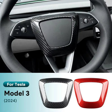 Real Hard Carbon Fiber Sticker For Tesla Model 3 Highland 2024 Car Steering Wheel Cover Interior Trim Accessories
