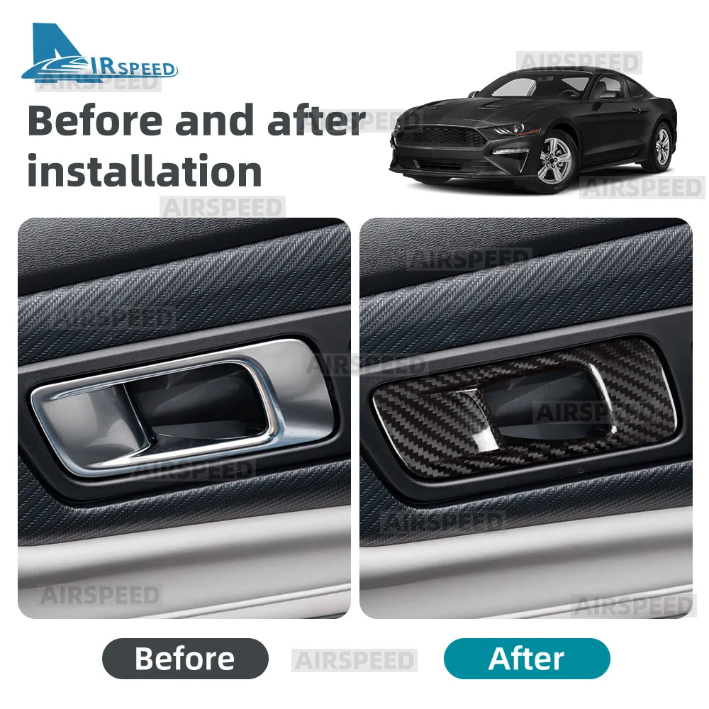 Real Dry Carbon Fiber Door Pull Handle Cover Trim for Ford Mustang 2015 2016 2017 2018 2019 2020 2021-2027 Interior Accessories - detail view 4