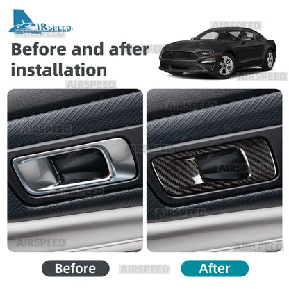Real Dry Carbon Fiber Door Pull Handle Cover Trim for Ford Mustang 2015 2016 2017 2018 2019 2020 2021-2027 Interior Accessories - detail view 4