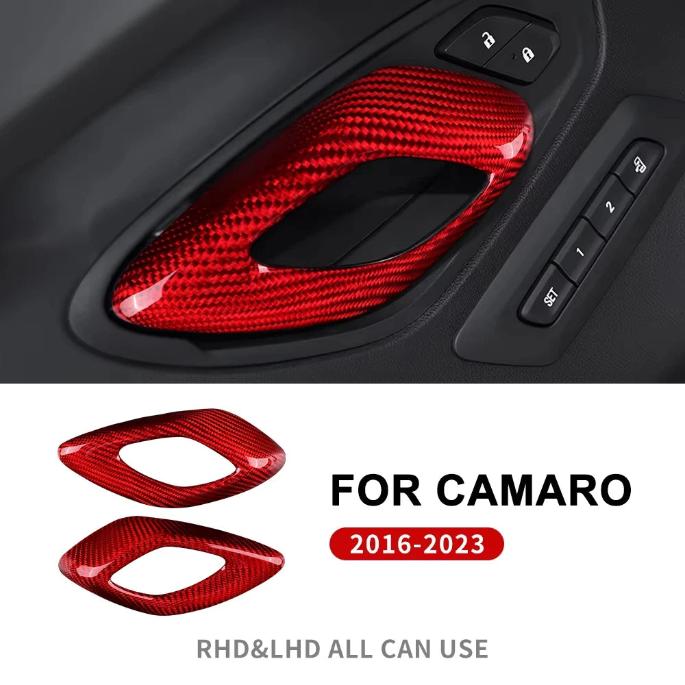 Real Hard Carbon Fiber Cover For Chevrolet Camaro 2016 2017 2018 2019 2020 2021 2022 2023 Car Inner Handle Sticker Accessories