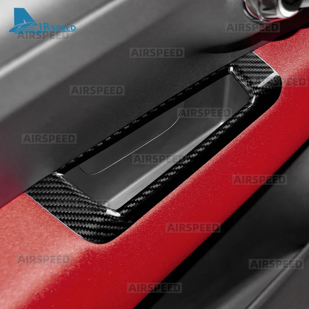 Real Hard Dry Carbon Fiber Sticker RHD For Fiat 500 Abarth 595 695 2008-2024 Car Rearview Mirror Adjustment Switch Storage Box - detail view 3